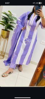 Designer Stripe Cotton 3-Piece Suit Set with Sequence Work