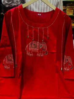 Jaipuri Elephant Motif Cotton Set with Yoke Embroidery