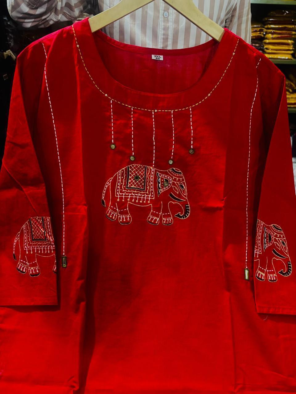 Jaipuri Elephant Motif Cotton Set with Yoke Embroidery