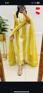 Designer Stripe Cotton 3-Piece Suit Set with Sequence Work