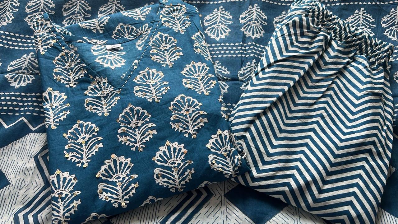 Floral Embroidered Heavy Cotton 3-Piece Suit Set