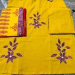 Handloom Cotton Suit Set with Floral Appliqué & Dupatta