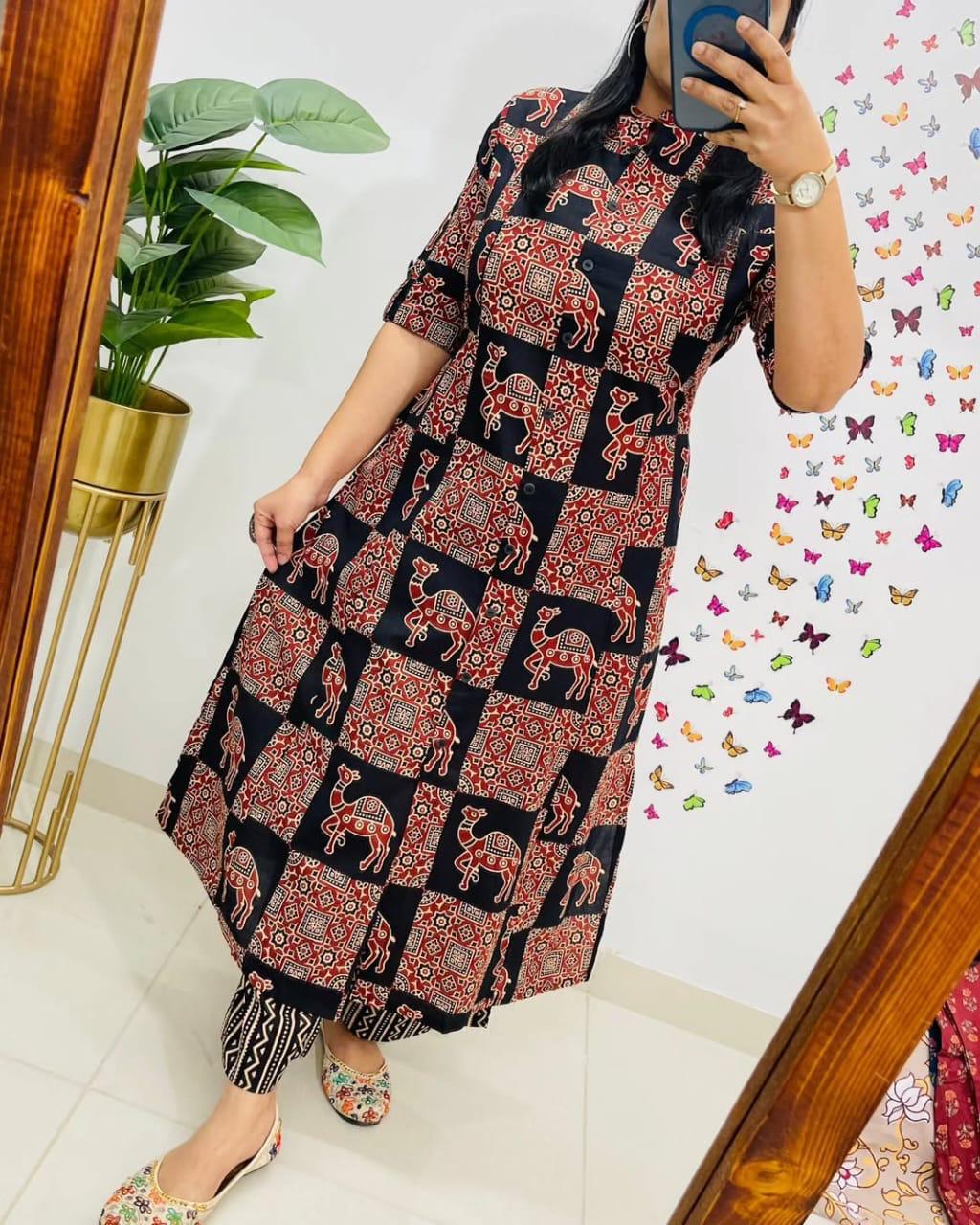 Jaipuri Print A-Line Cotton Co-ord Set red