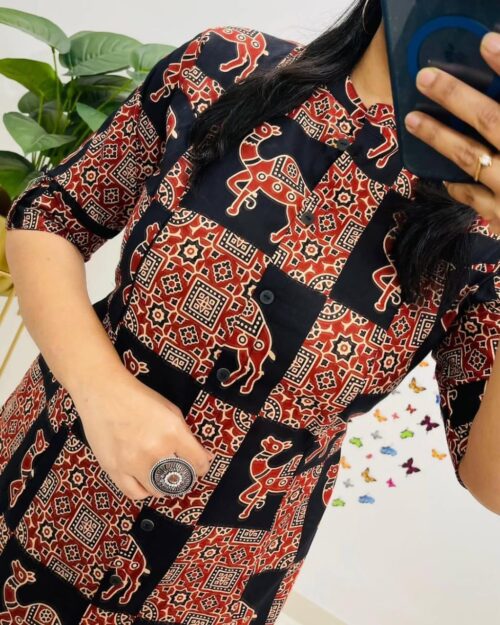 Jaipuri Print A-Line Cotton Co-ord Set red