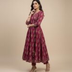 Floral Print Angrakha Anarkali Cotton Set with Dupatta