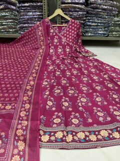 Floral Print Angrakha Anarkali Cotton Set with Dupatta