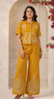 Embroidered Cotton Flex Shirt & Flared Plazo Co-ord Set