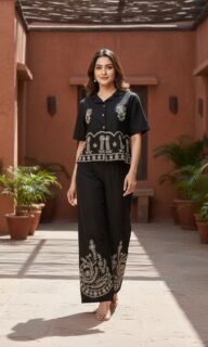 Embroidered Cotton Flex Shirt & Flared Plazo Co-ord Set