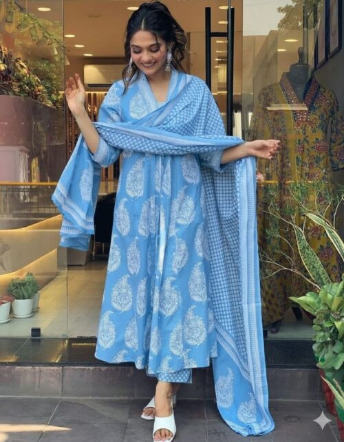 blue aline cotton suit wearstyle