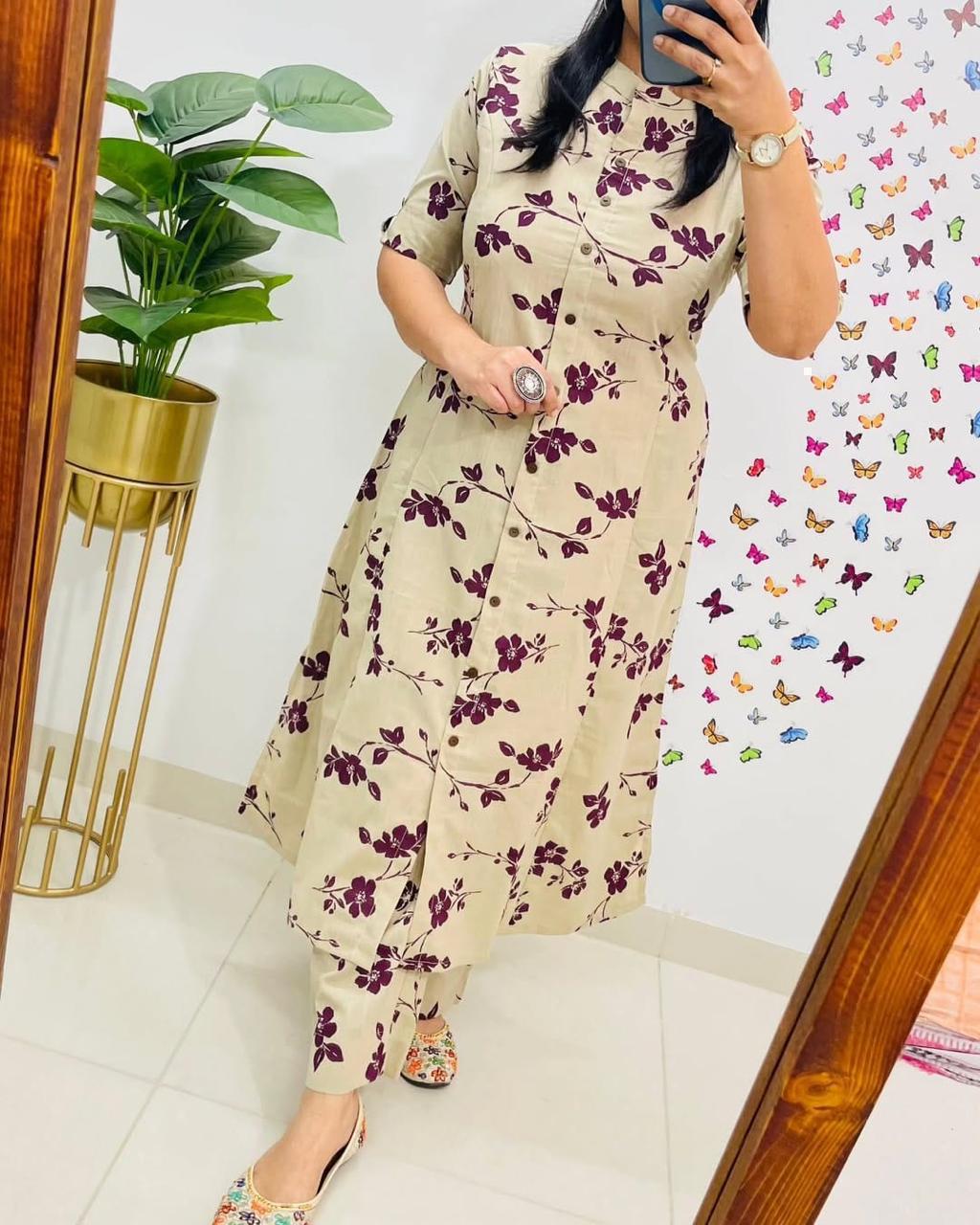 Floral Print Cotton A-Line Co-ord Set Floral Print Cotton A-Line Co-ord Set