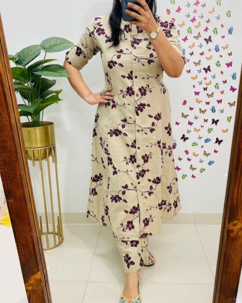 Floral Print Cotton A-Line Co-ord Set