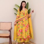 Alia Cut Lotus Print Cotton Suit