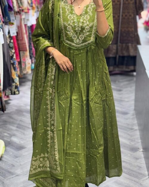 Green Embroidered Anarkali Suit