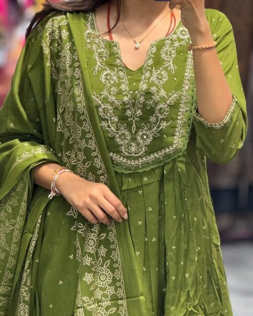 Green Embroidered Anarkali Suit