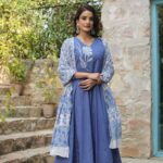 Blue Embroidered Flared Cotton Suit