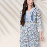 Floral Cotton Suit Set with Crochet Lace