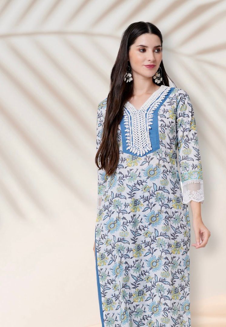 Floral Cotton Suit Set with Crochet Lace Floral Cotton Suit Set with Crochet Lace