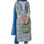 Floral Cotton Suit Set with Crochet Lace