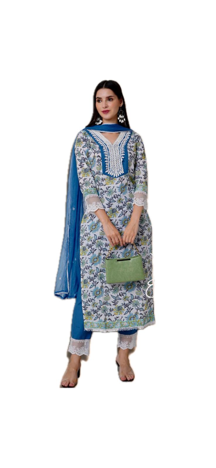 Floral Cotton Suit Set with Crochet Lace Floral Cotton Suit Set with Crochet Lace