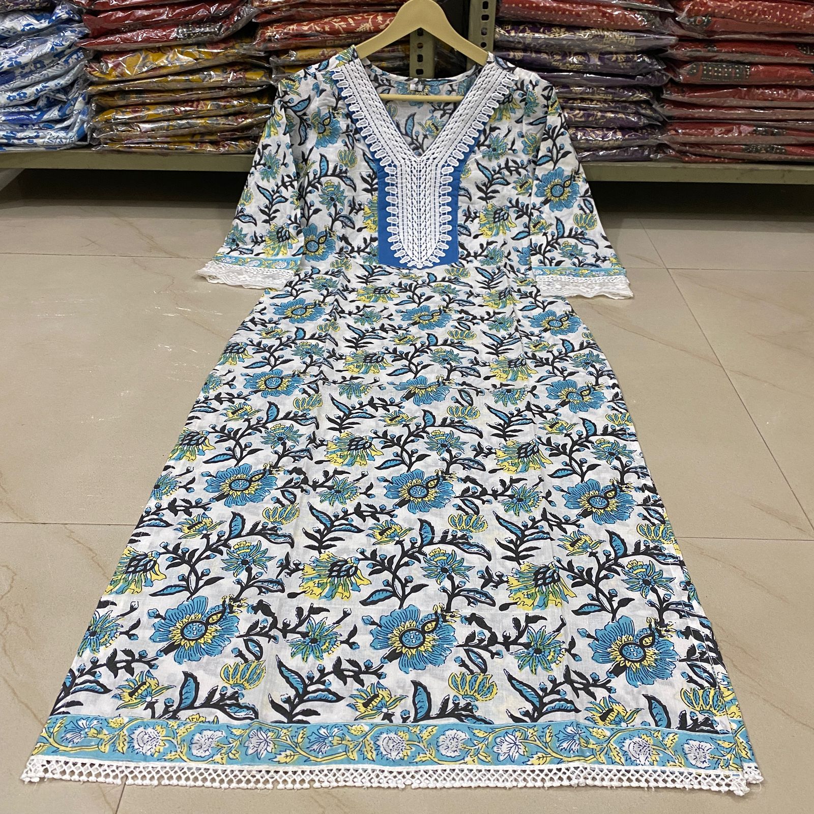 Floral Cotton Suit Set with Crochet Lace Floral Cotton Suit Set with Crochet Lace