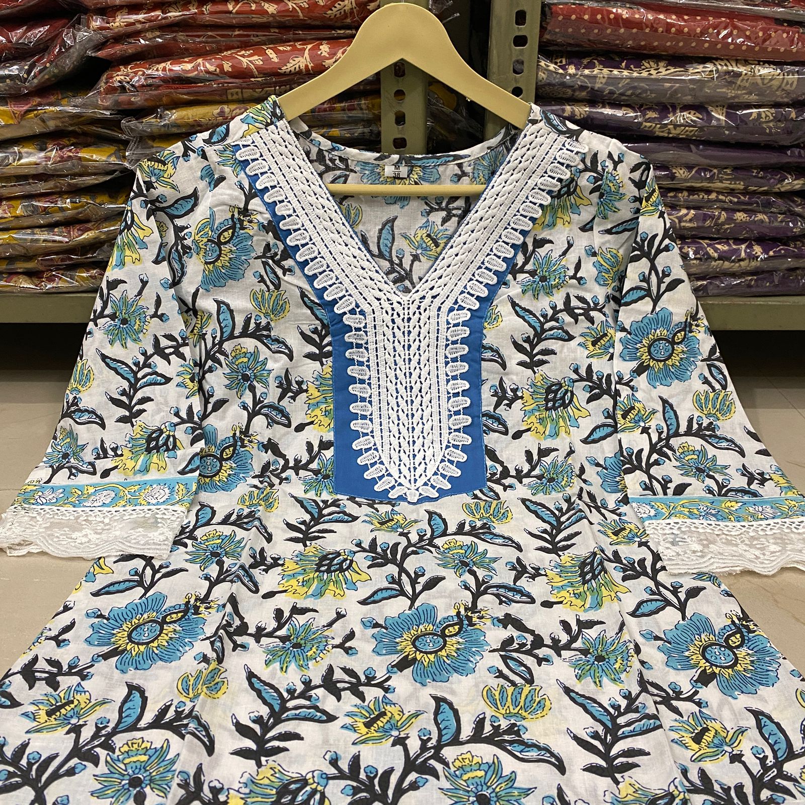 Floral Cotton Suit Set with Crochet Lace Floral Cotton Suit Set with Crochet Lace