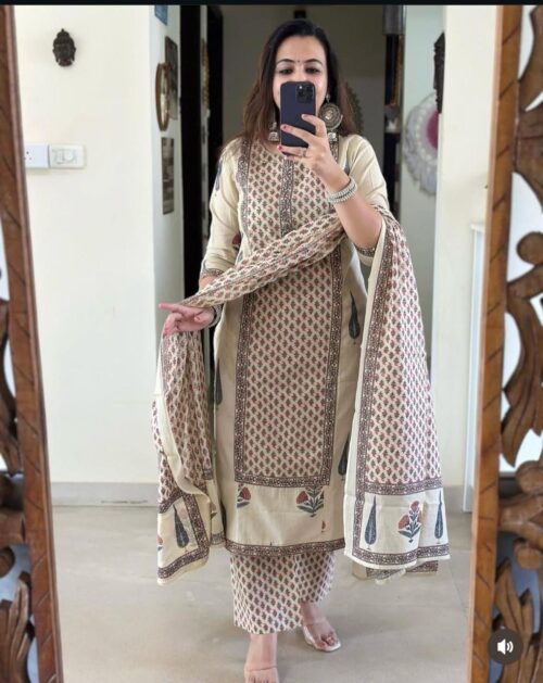 Block Print Frock Style Kurti Set