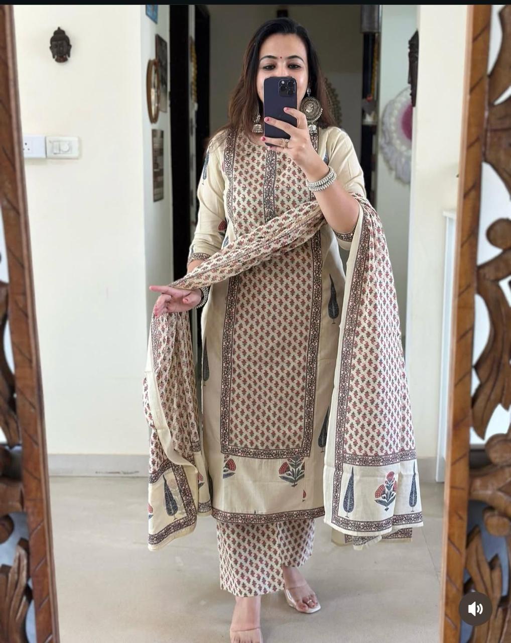 Block Print Frock Style Kurti Set