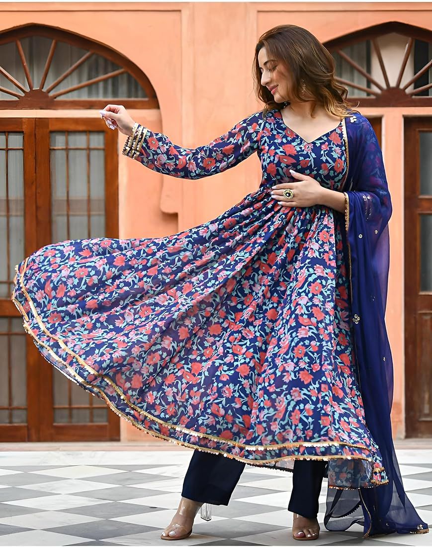 Floral Print Heavy Rayon Anarkali Set Floral Print Heavy Rayon Anarkali Set