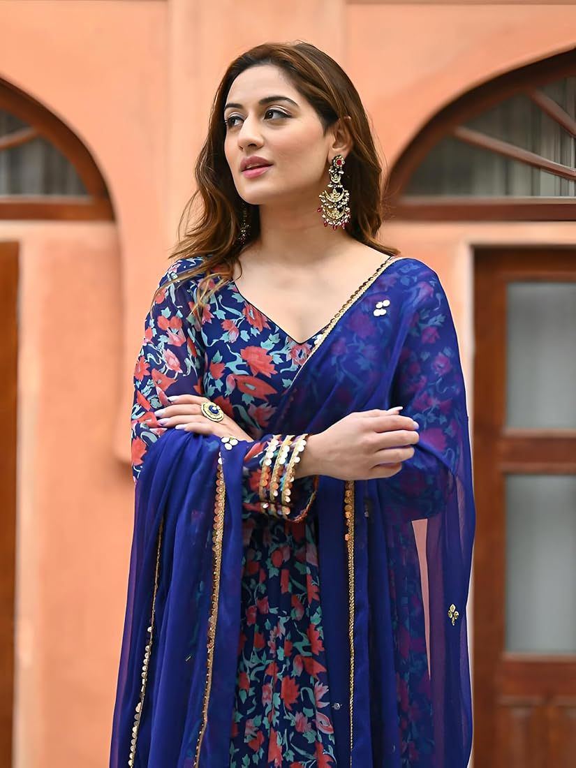 Floral Print Heavy Rayon Anarkali Set Floral Print Heavy Rayon Anarkali Set