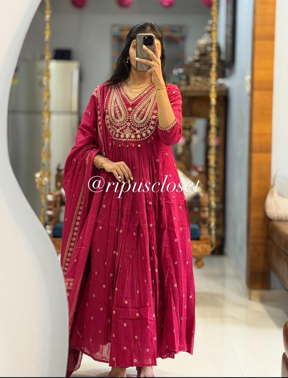 Rani Pink Embroidered Anarkali Gown