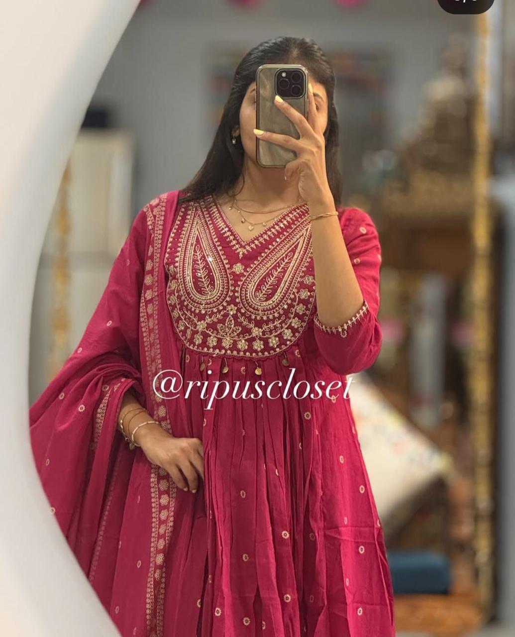 Rani Pink Embroidered Anarkali Gown Rani Pink Embroidered Anarkali Gown
